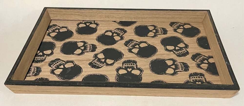 Skull Serving Platter 14 x 9.45 In Wood Tray Gothic Halloween